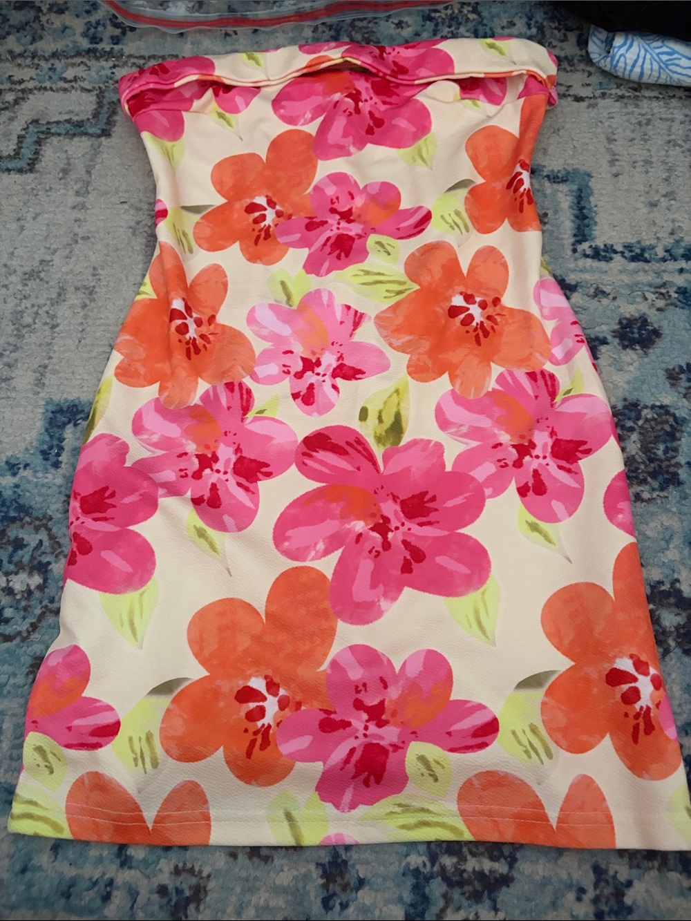 SHEIN Strapless Floral Tube Dress in Pink, Orange & Cream